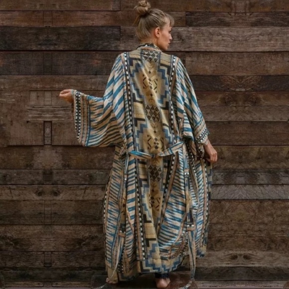 Tops - Tribal Ethnic Cotton Self Tie Kimono Duster Robe